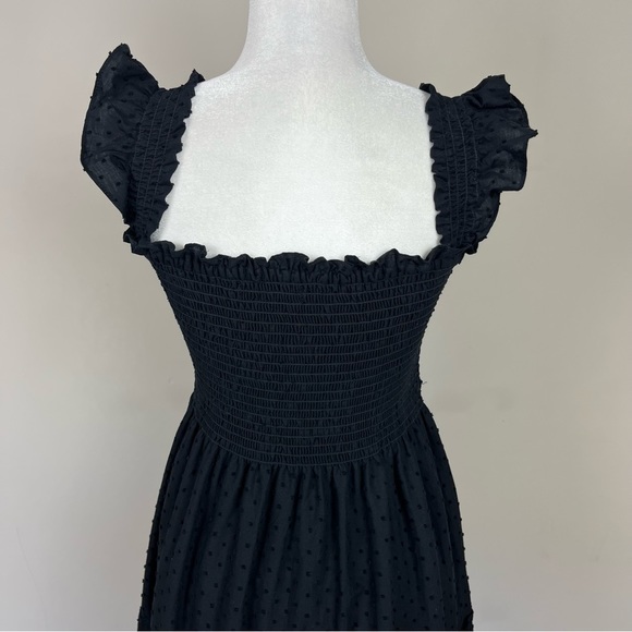 CAARA CALYPSO TIERED MIDI SUNDRESS SMOCKED BODICE FLUTTER STRAPS BLACK LARGE - Picture 11 of 15